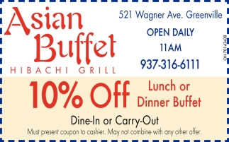 B10 Off Lunch Or Dinner Buffet Asian Buffet Hibachi Grill